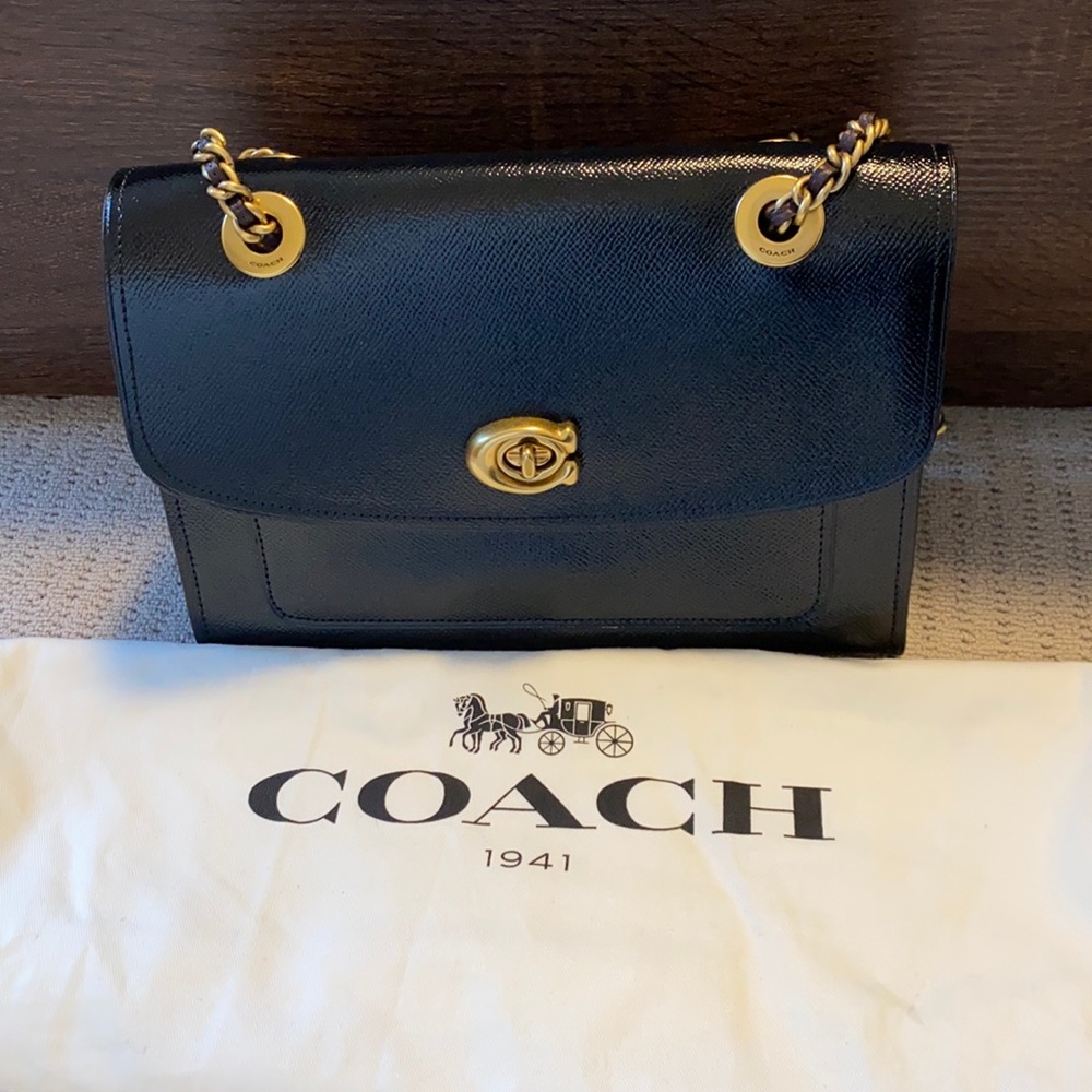 (New) Coach NY Parker Patent Leather Shoulder Bag - Black
